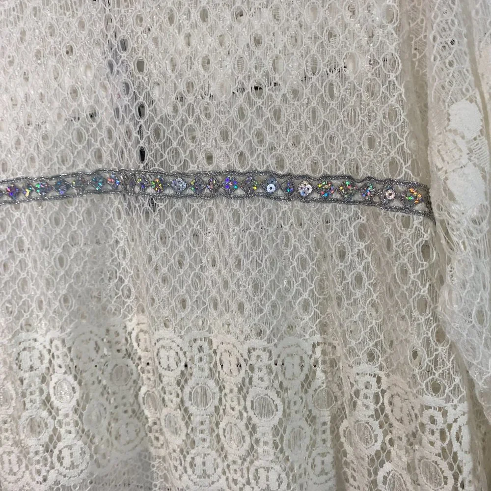 Arrianna by Howard's Ivory Sheer Lace Long Sleeve Top Women's Size Small Medium - Picture 8 of 11